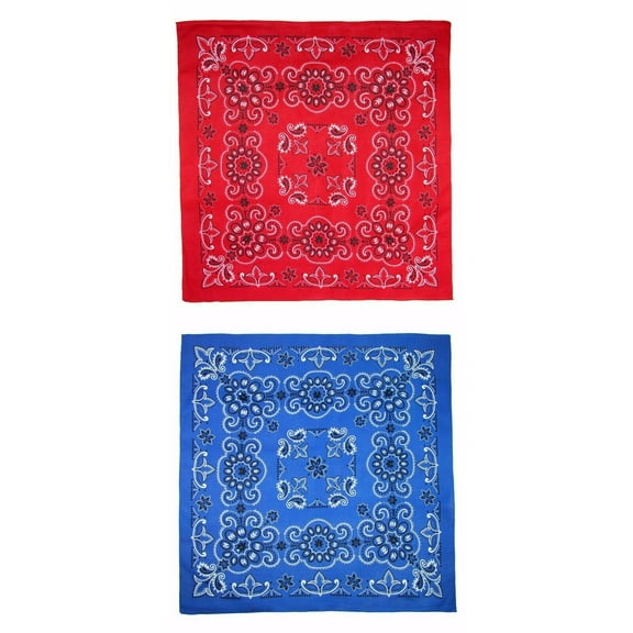 Extra Large 27 Inch Cotton Bandanas Red and Blue (Pack of 2)