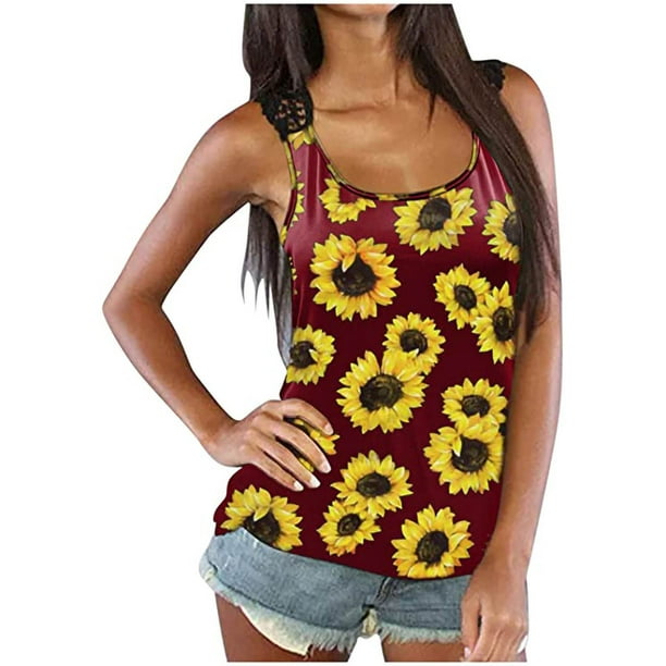 Blusa de mujer con cuello en O sin mangas con estampado de encaje sin mangas Pompotops lopia989476