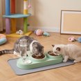 thumbnail image 2 of 3 in 1 Cat Bowl,Cat Food and Water Bowl Set with Water Dispenser and Stainless Steel Bowls,Double Bowls Design,15-degree Tilted Pet Feeder,Green, 2 of 6