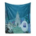thumbnail image 1 of Ocean Soft Flannel Fleece Throw Blanket, Fairytale Mermaid Castle with Dolphins Moss Fish Sun Beams Art Print, Cozy Plush for Indoor and Outdoor Use, 70" x 90", Turquoise Pale Blue Teal, by Ambesonne, 1 of 6