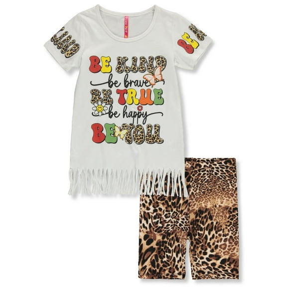 Cute 4 U Girls' 2-Piece Be Positive Bike Shorts Set Outfit Color: white Size: 14 - 16