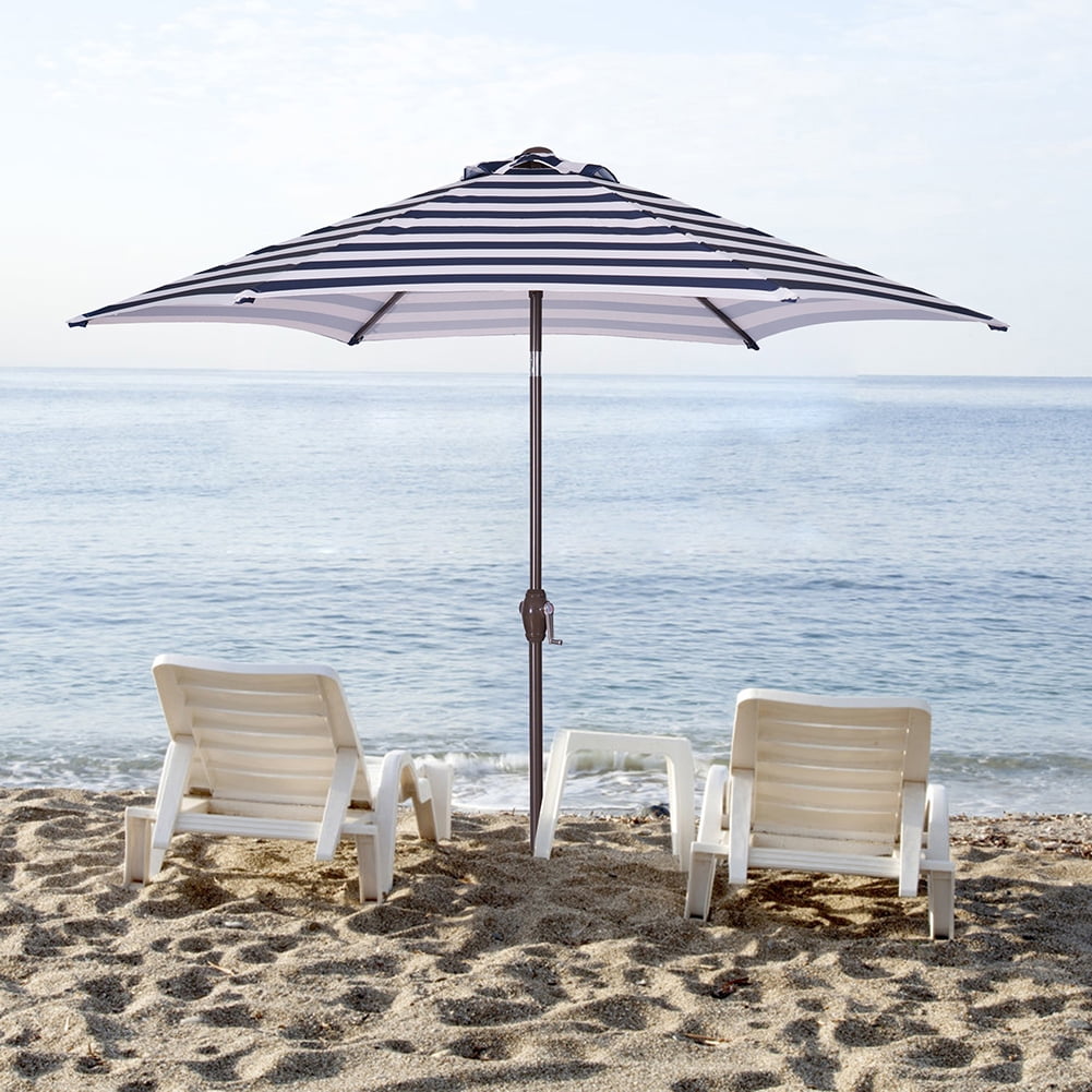 Kepooman 8.6FT Patio Umbrella Outdoor Market Table Umbrella with Push Button Tilt and Crank for Garden, Lawn, Backyard & Pool, Blue White Stripes[Umbrella Base is not Included]