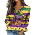 thumbnail image 2 of LEKWK Women's Mardi Gras Tops Leopard Glitter Print Button Down Blouses Dressy Casual Long Sleeve Lapel Neck Casual Work Office Outfits, 2 of 5