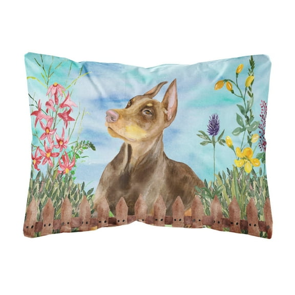 Carolines Treasures CK1271PW1216 Doberman Pinscher Spring Canvas Fabric Decorative Pillow  12H x16W multicolor