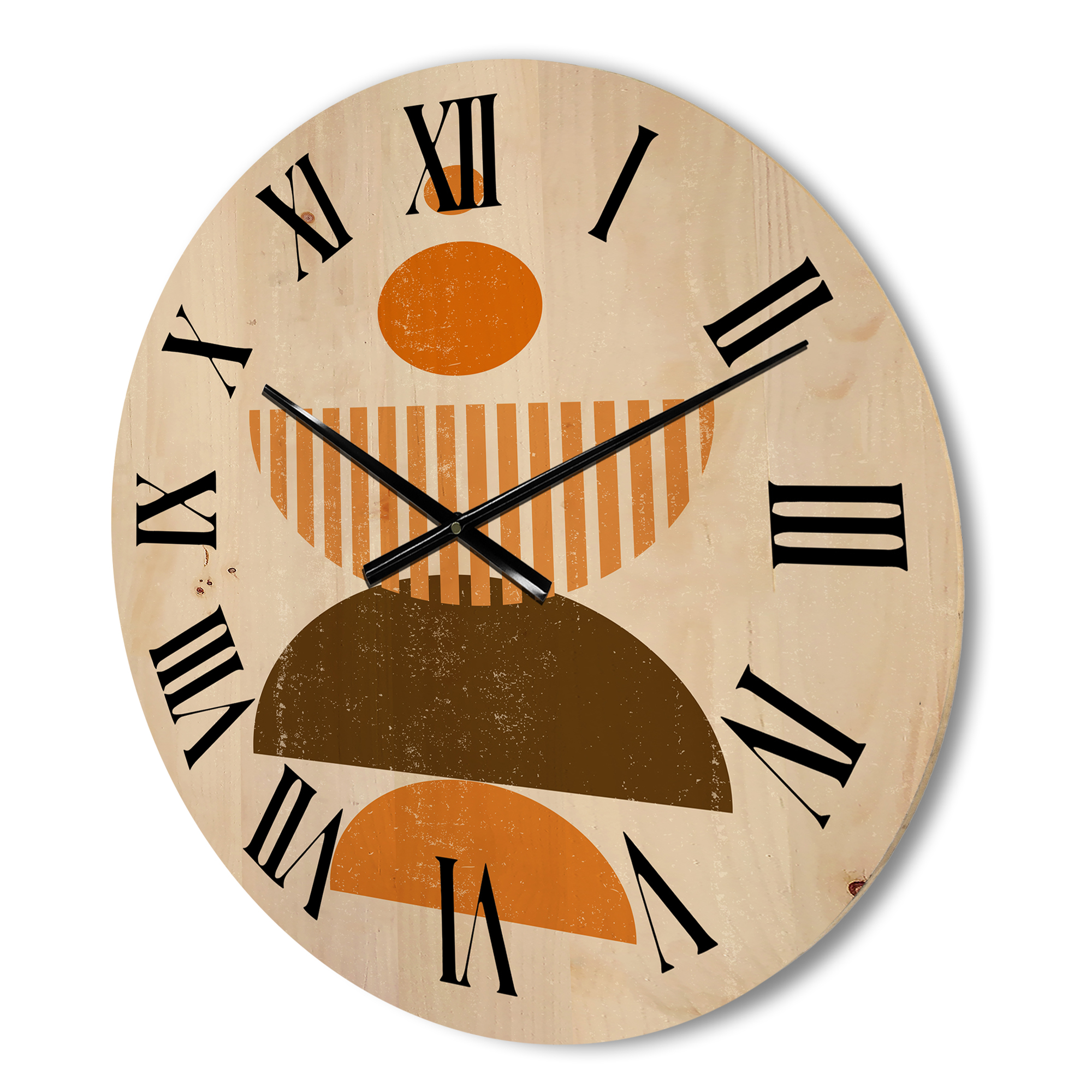 Designart 'Abstract Minimal Moon and Sun In Earth Tones I' Modern Wood Wall Clock