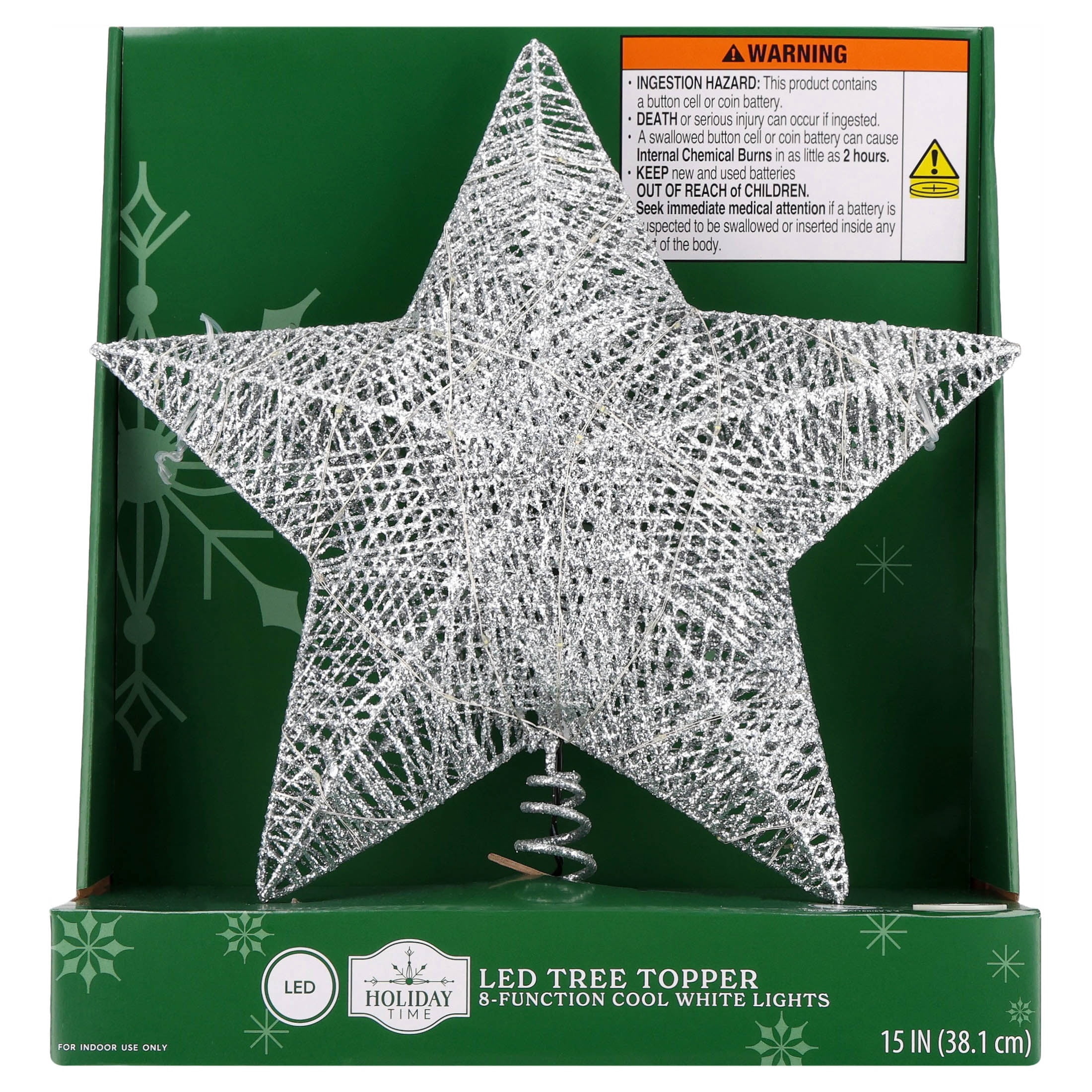 LED Star Christmas Tree Topper, Silver, 15", by Holiday Time