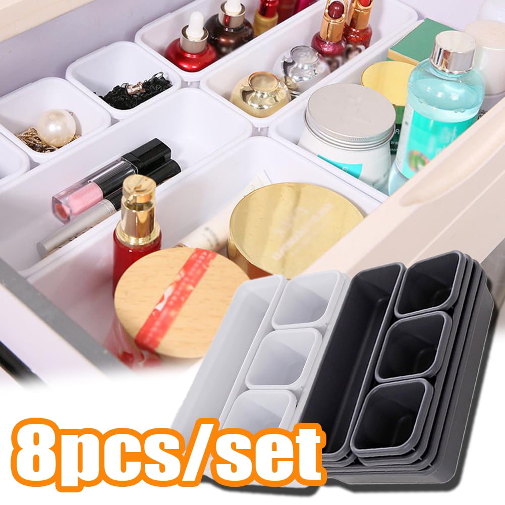 8 Pcs Drawer Organizer Storage Containers 3-Size Small Interlocking Drawer  Dividers for Bathroom Makeup Kitchen Office Craft