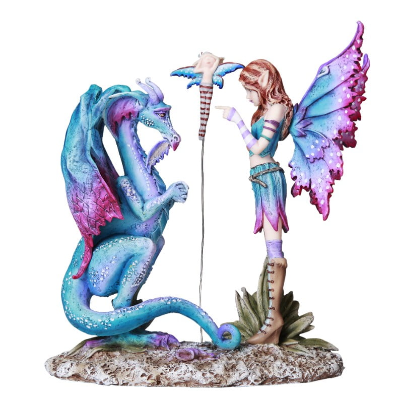 Amy Brown Blue Pretty Fairy Sitting On Tree Swing Bench by Pet Dragon Statue 