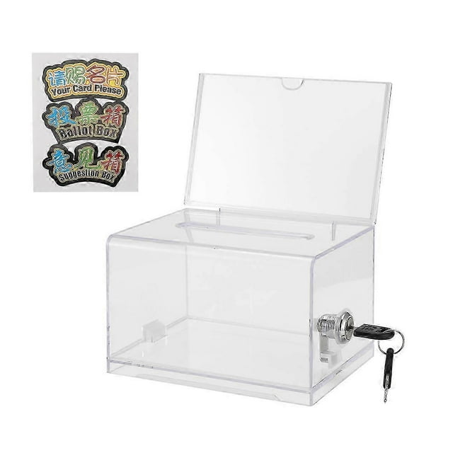 1 Pack Acrylic Donation Box with Lock, Clear Ballot Box with Sign Holder, Suggestion Box for Fundrai