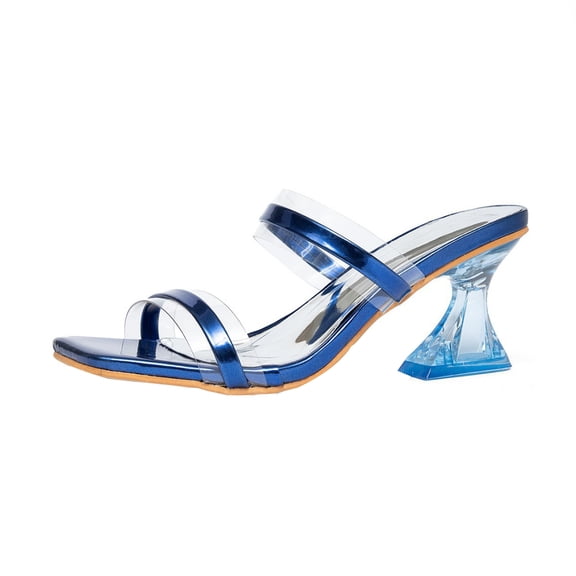 Heel Sandals for Women Blue Sexy Open Toe High Heels 6.5 CM Transparent TPU Square toe Party Dress Pumps