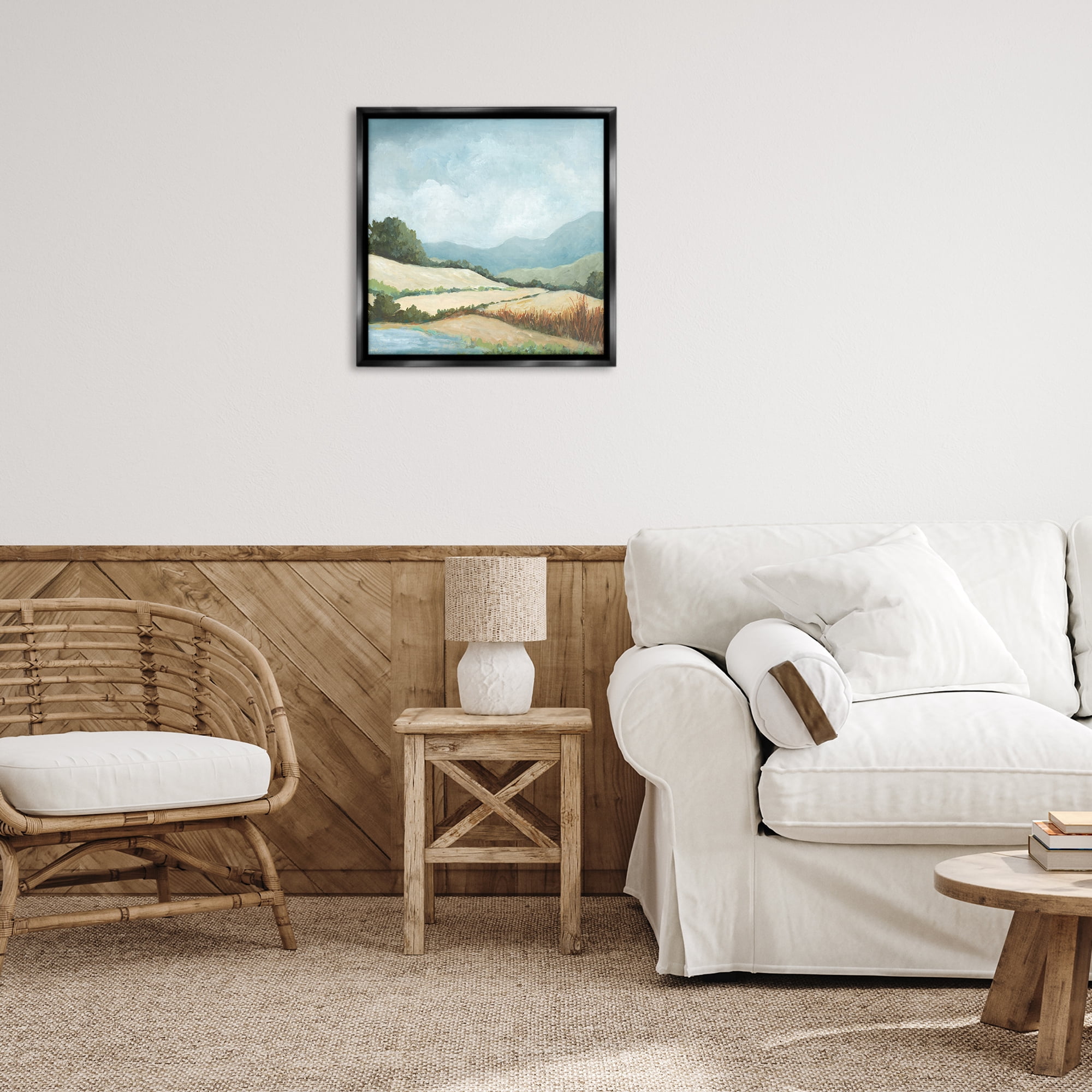 Stupell Industries Scenic Rural Hills Landscape & Nature Painting Black Floater Framed Canvas Art Print Wall Art, 25 x 25