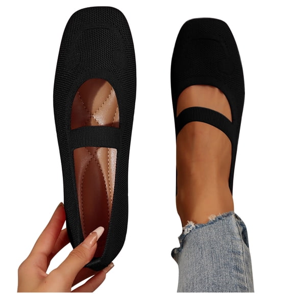 Purcolt Women's Knit Flats Shoes Breathable Casual Square Toe Summer Ballet Shoes Comfortable Dressy Mary Jane Flats Dailywear Walking Shoes