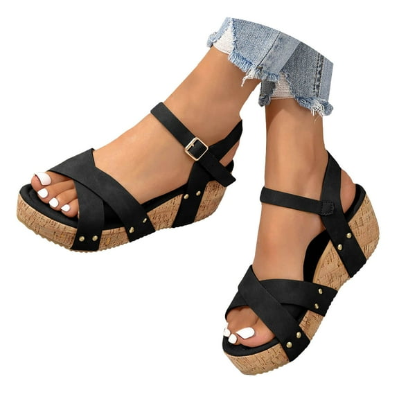 IUJSOY Cork Wedge Sandals for Women 2025 Comfortable Platform Casual Dressy Shoes with Ankle Strap