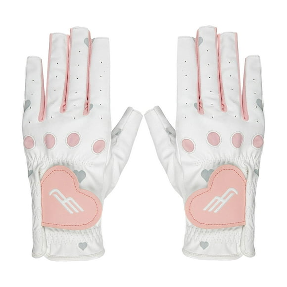 2 guantes de golf de piel sintética sin dedos para mujer, flexibles, ajustables y antideslizantes. rosa 20