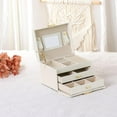 thumbnail image 6 of Gogcaro Synthetic Leather Jewelry Box Mirrored Watch Organizer Necklace Ring Earring Storage Lockable Gift Case (White), 6 of 7