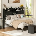 thumbnail image 2 of Linor Queen Size Headboard, 3 Tier Storage Headboard with Sliding Barn Doors, Outlets, USB Ports, LED Light, Width Adjustable for Queen Size Beds, Rustic Black, 2 of 6
