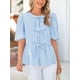 thumbnail image 3 of Blusa PRETTYGARDEN para mujer con lazo en la parte delantera a rayas 2025, azul claro, 3 of 9