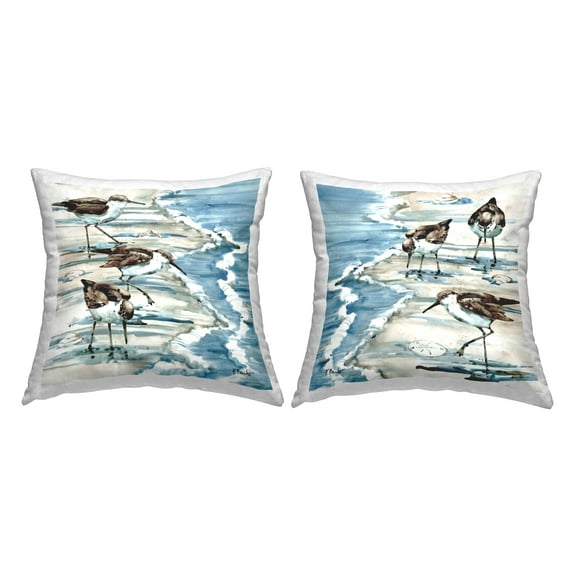 Stupell Industries Sandpiper Birds Strolling Ocean Shore Scene Design by Paul Brent Throw Pillow (set of 2)