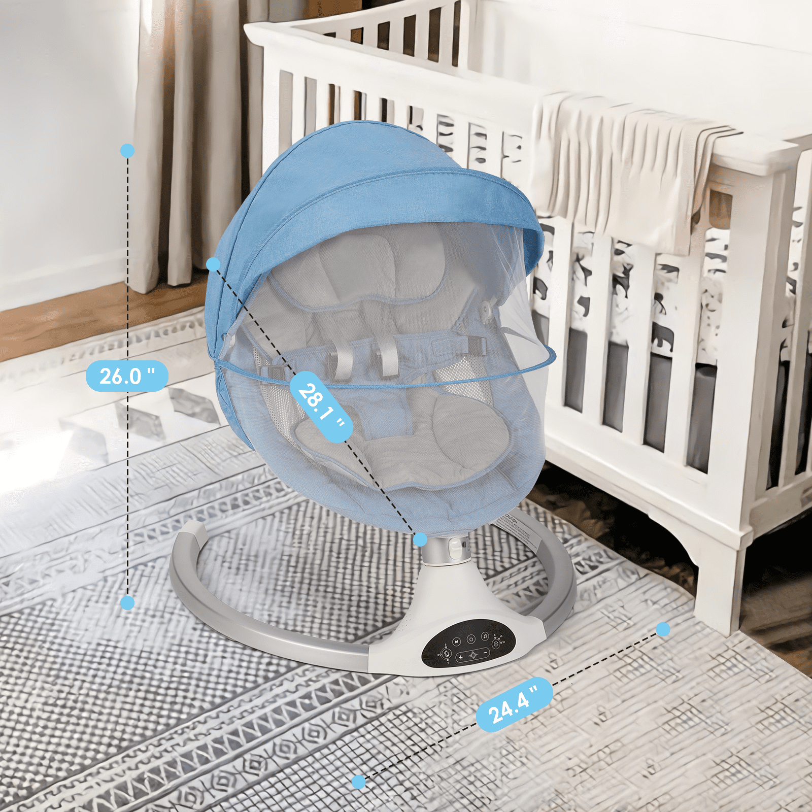 Baby Swing for Infants - Electric Indoor Baby Rocker 3 Speeds and 10 Lullabies, Portable, Touch Screen & Remote Control, Blue
