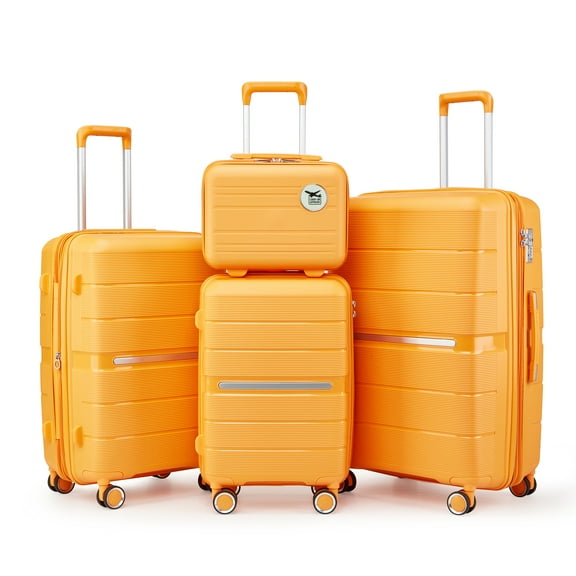 Orange 4-Piece Lightweight Luggage Set with Expandable Design and TSA Lock, Durable Polypropylene Hardshell Spinner Suitcase