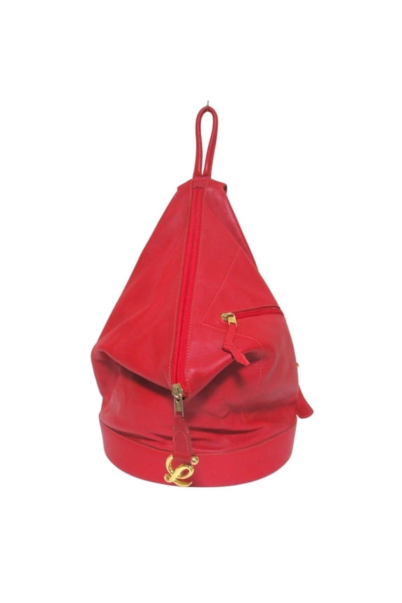 Pre-Owned LOEWE Vintage Anton Leather Backpack, Red with Gold-Colored Hardware, Women's