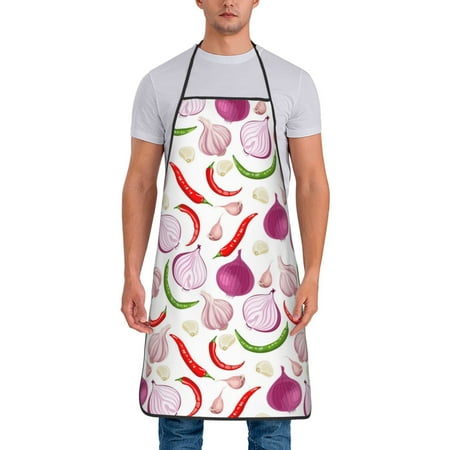 

Apron for Men Women Chili Pepper onion Waterproof Chef Kitchen Baking Apron with Long Ties Aprons for Cooking Baking and Gardening Kitchen Collection