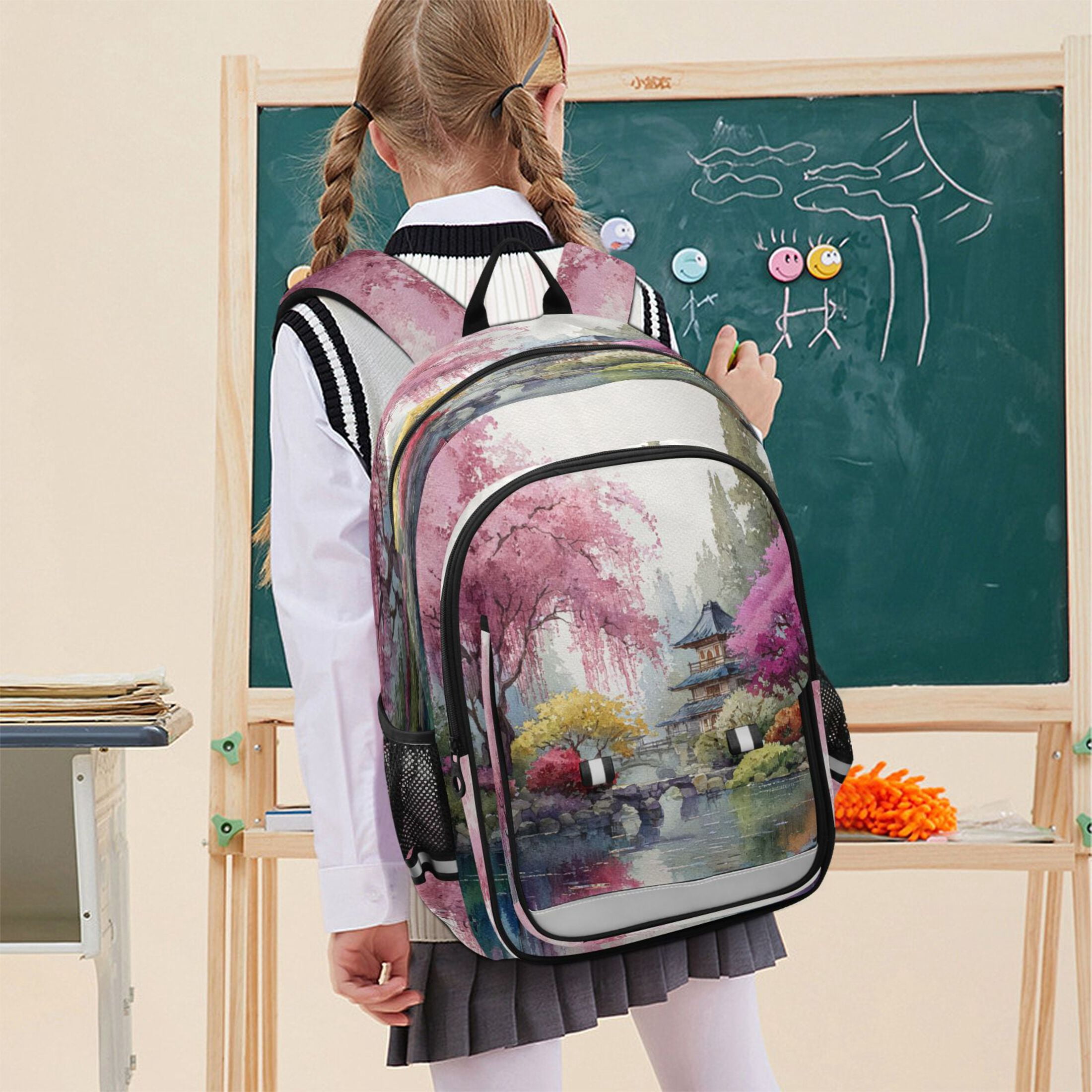 Backpack 12.9 *5.1 * 17.7 Inches Outing Backpack, Shopping Backpack, Travel Backpack Colorful Japanese Garden Cherry
