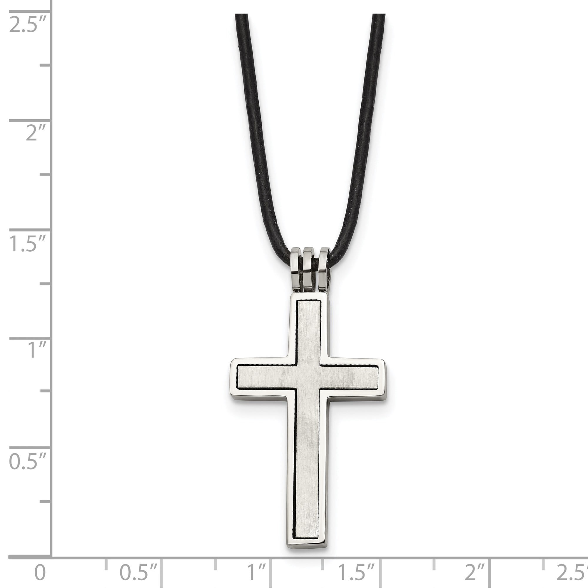 Stainless Steel Cross Pendant Necklace on 18 in Black Leather Cord for Men