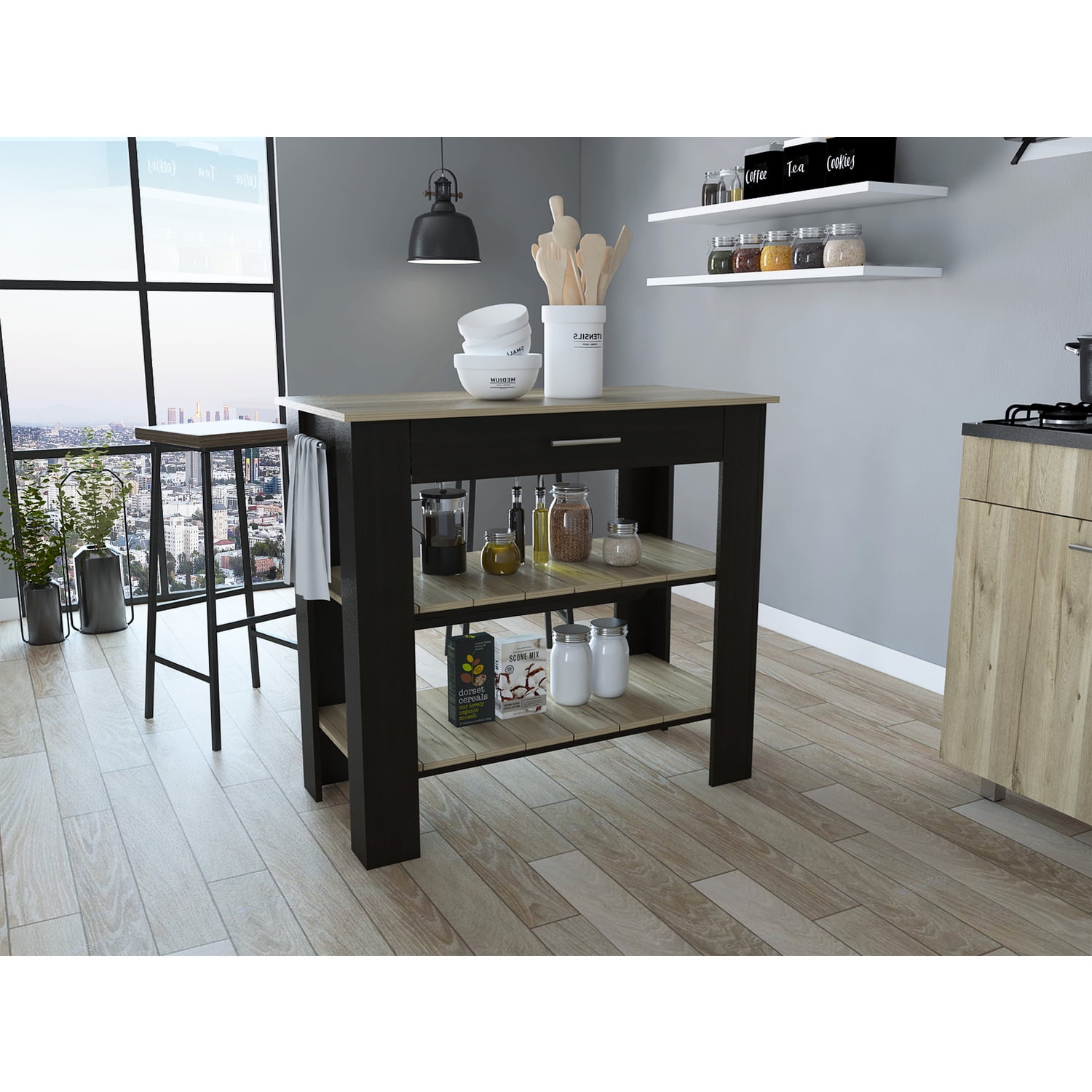 TUHOME Cala Kitchen Island 40 White And Light Oak