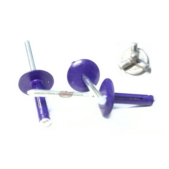 Purple Pop Rivets 3/16" Tri-Fold Large Head Aluminum Mandrel .040 - .354 Grip Range Fastener