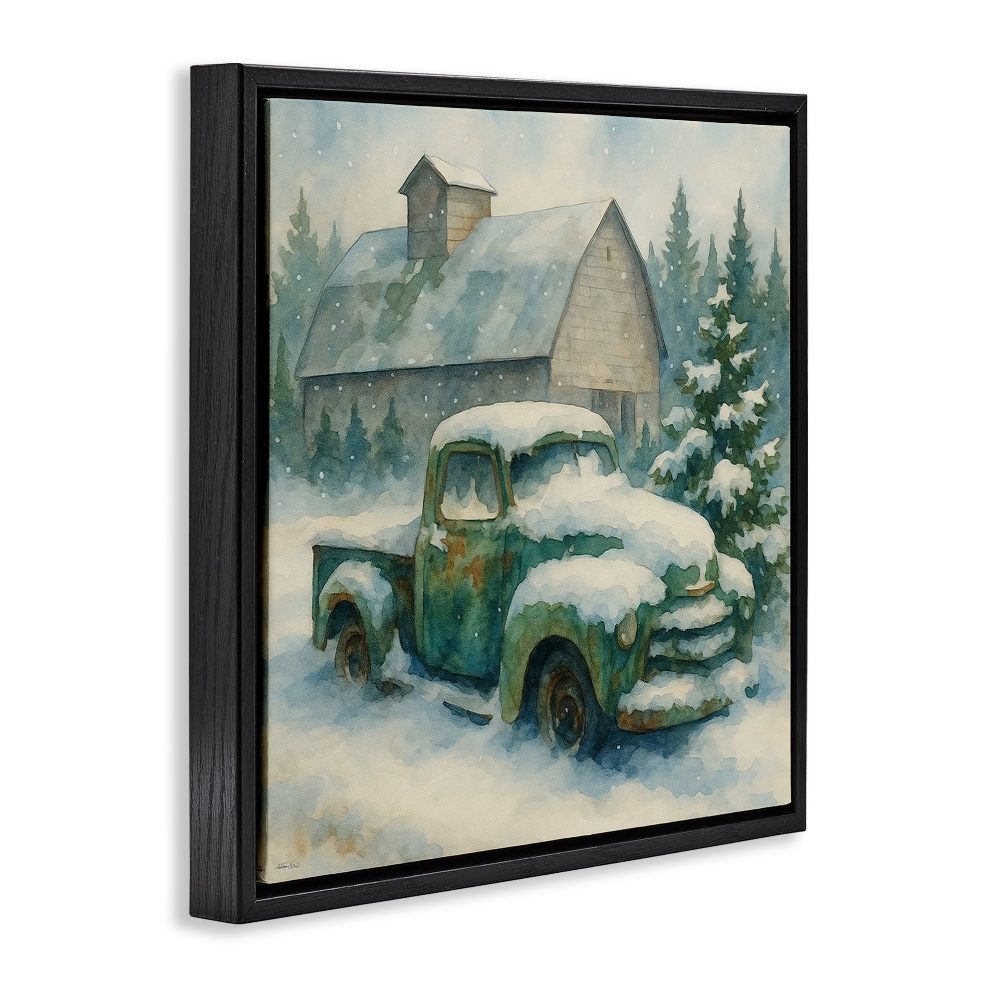 Stupell Industries Nostalgic Winter Farm Truck Black Framed Floater Canvas Wall Art, design by Antony Smith