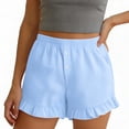 thumbnail image 5 of UVEASISHA Linen Shorts for Women Elastic Waist Straight Leg Summer Shorts Loose Fit Split Hem Shorts Casual Beach Vacation Shorts Blue L, 5 of 9