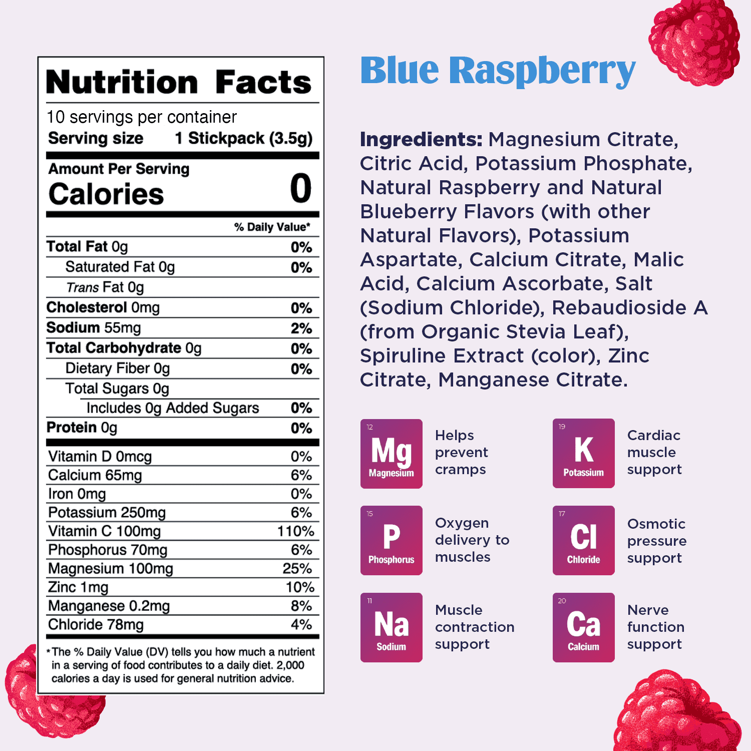 Ultima Replenisher, Electrolyte Drink Mix Packets, Sugar Free Daily Hydration Powder, Blue Raspberry, 10 Count Stickpacks