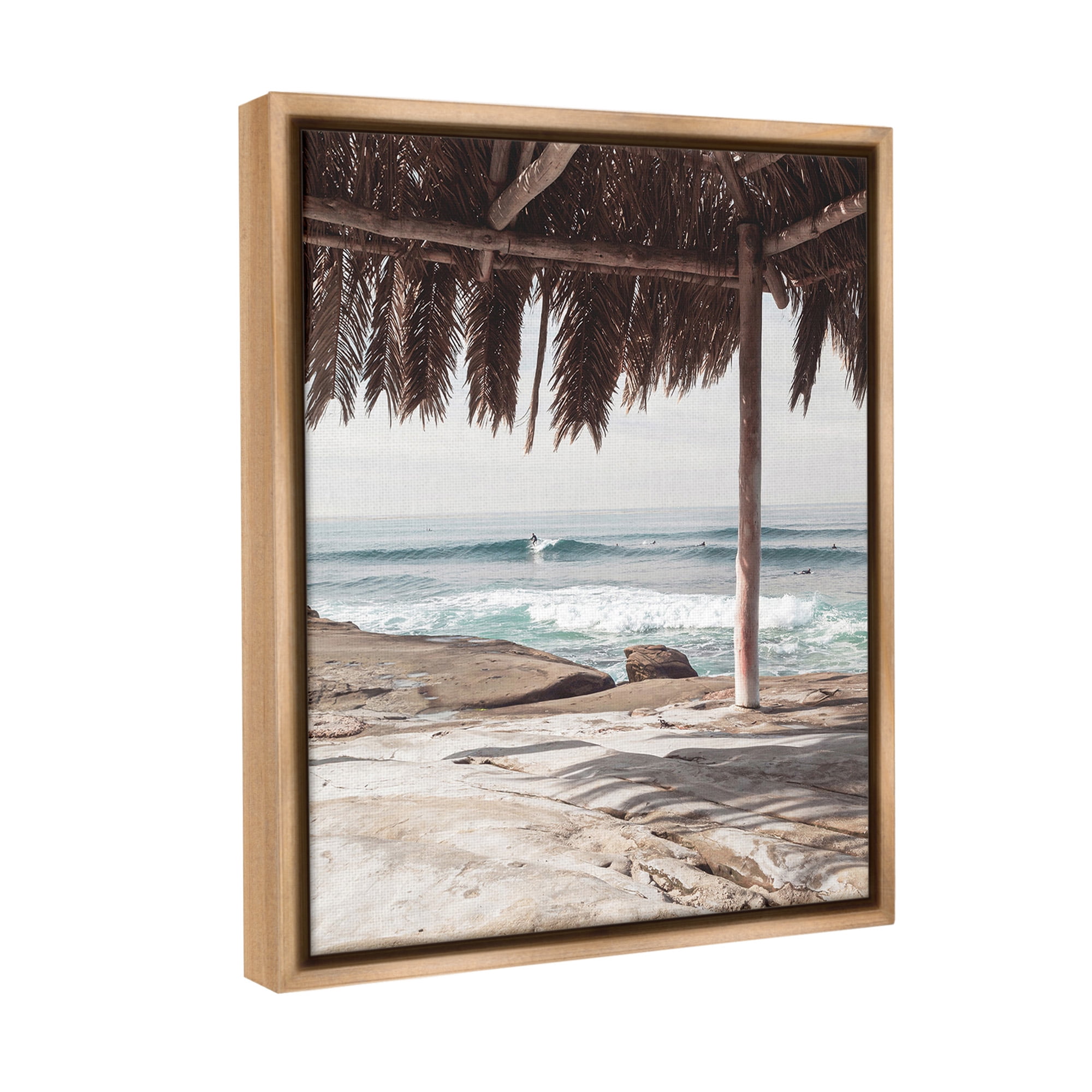 Stupell Industries Tropical Beach Canopy Landscape Painting Brown Floater Framed Canvas Art Print Wall Art, 25 x 31