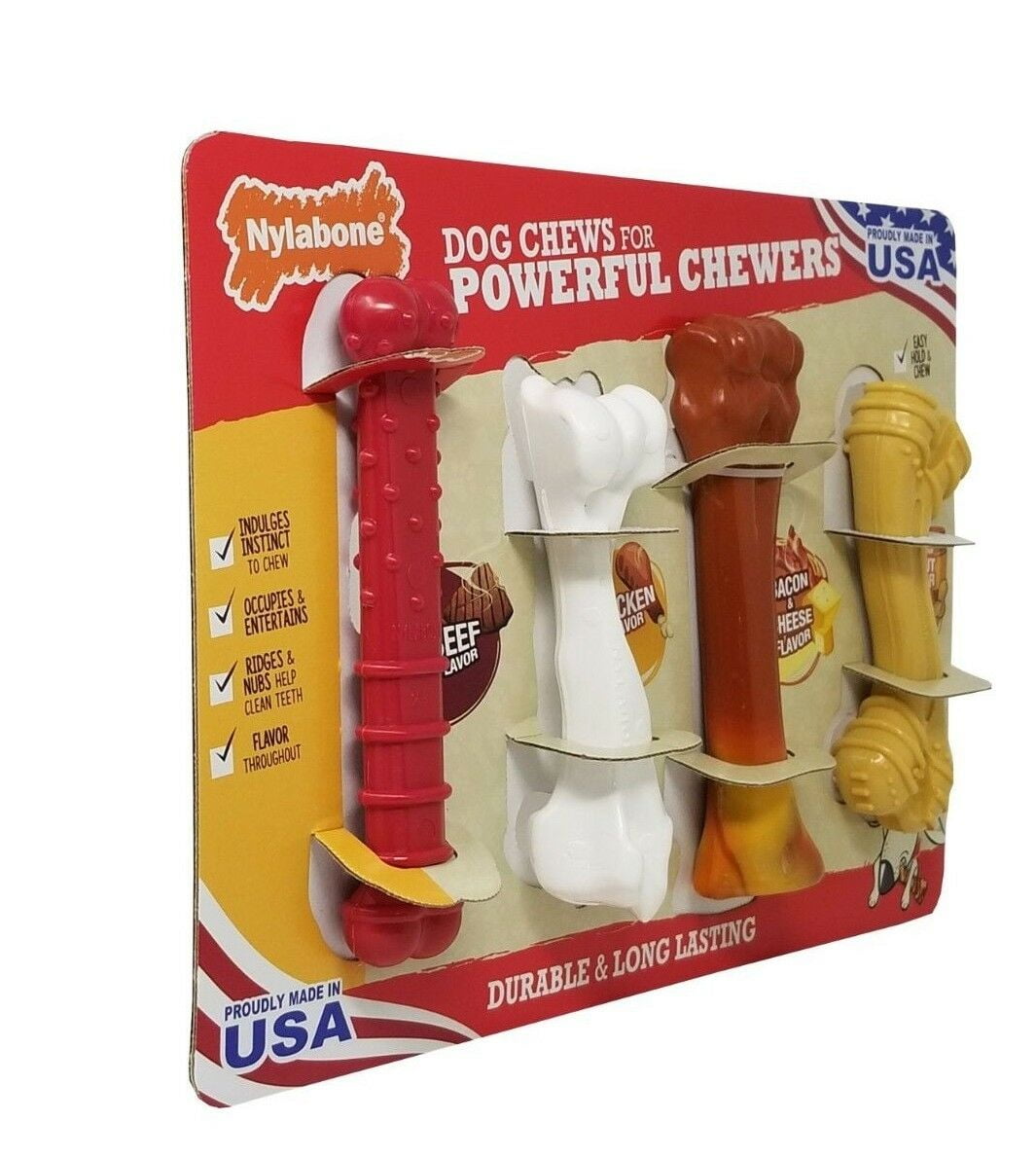 Nylabone Dog Chews for Powerful Chewers Durable & Long Lasting 4 Pack