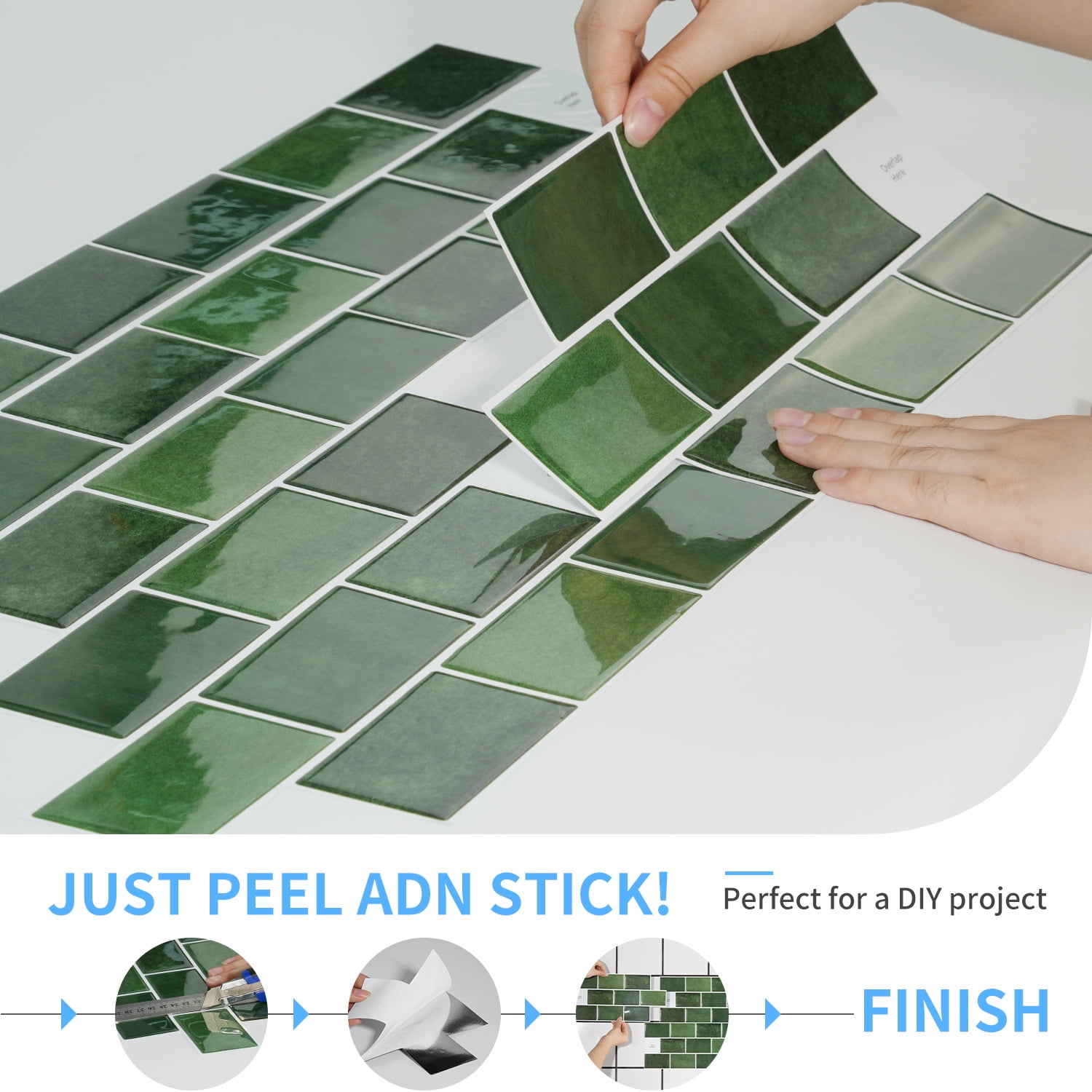 Firefly Hope 12-Sheet 6"×12" Peel and Stick Subway Tiles, Waterproof Self-Adhesive Backsplash for Kitchen & Bathroom DIY Decor, Blue Green
