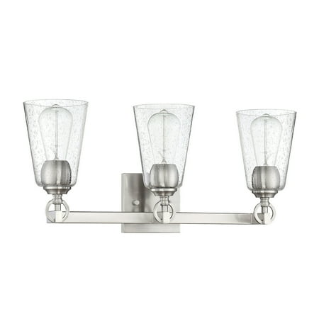 

Luminance Sunset Lighting F7223-80 Arden Three Light Vanity Clear Seedy Steel Round Glass with Bright Satin Nickel Finish