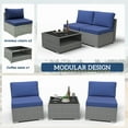 thumbnail image 4 of EAGLE PEAK 3 Piece Outdoor Armless Wicker Sofa Set with Removable Cushions and Coffee Table, Dark Blue, 4 of 10