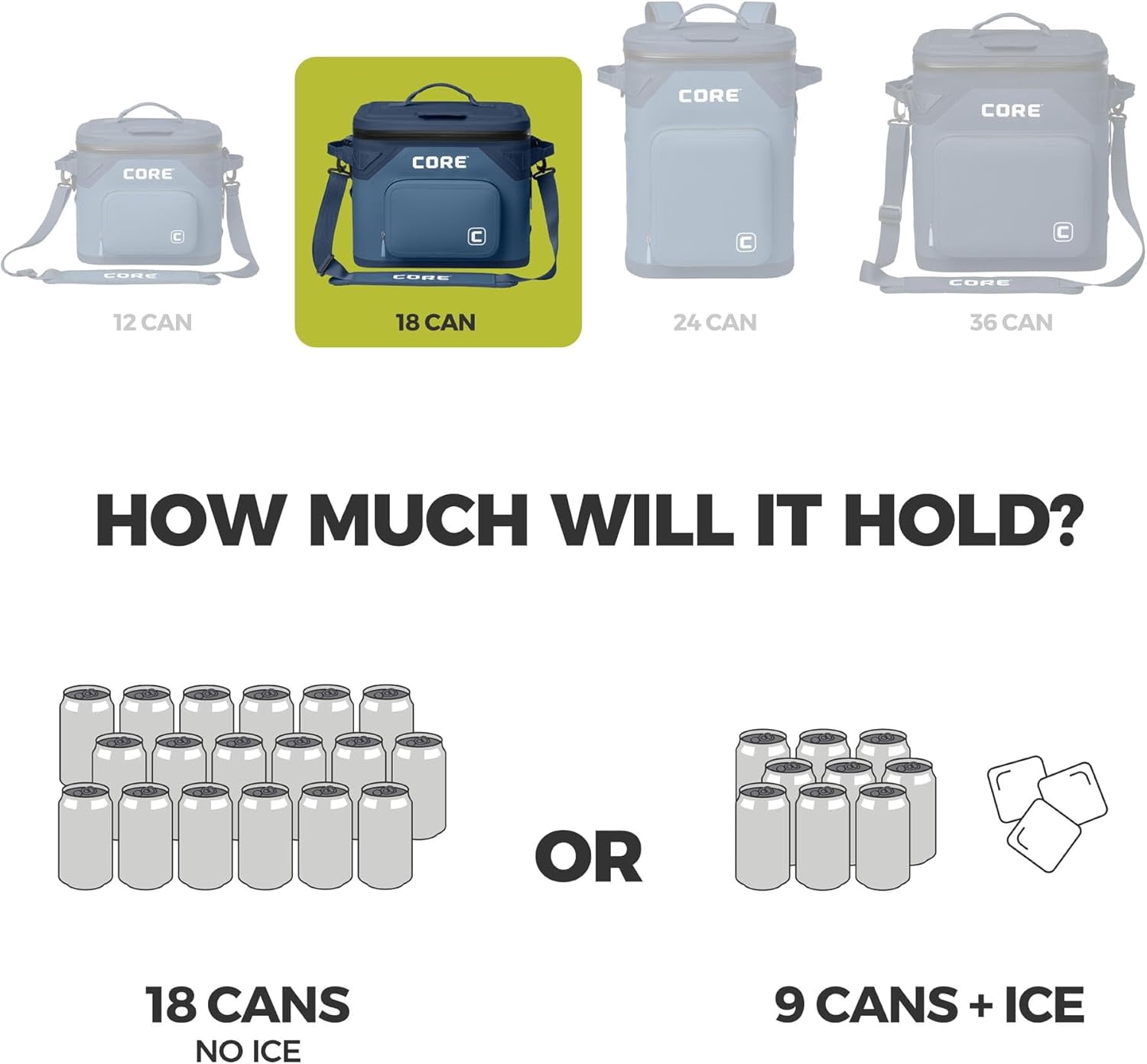 CORE 18 Can Climakeep Magnetic Soft Cooler, Leakproof Cooler, Waterproof Zipper, Navy