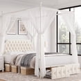 thumbnail image 1 of Homfa Full Size Upholstered Canopy Bed Frame for Bedroom, 2 Storage Drawers Platform Bed, Canopy Bed Curtain Not Included, Beige, 1 of 7