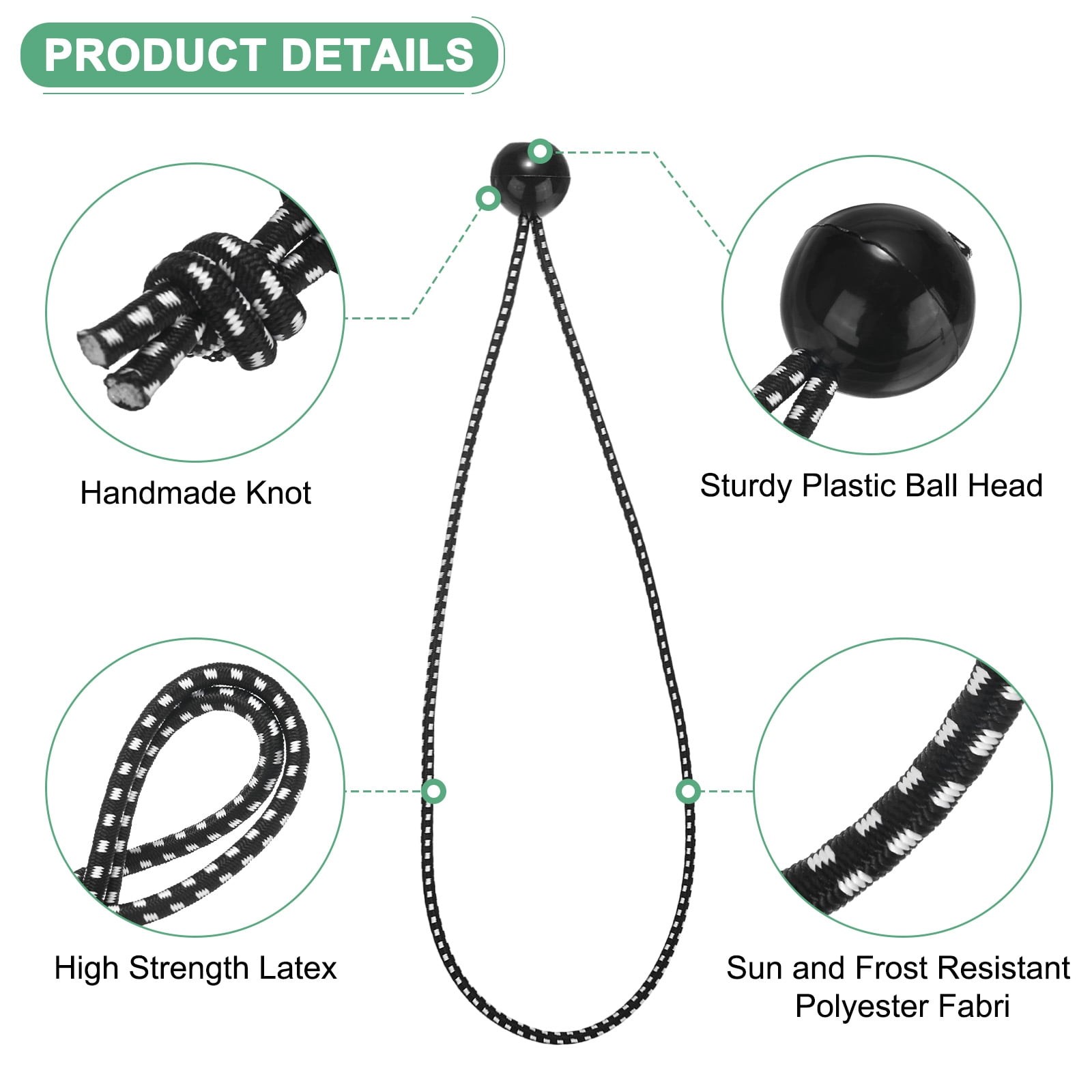 Uxcell 25-Pack Ball Bungee Cords, 12 Inch High Elastic Canopy Tarp Tie Down Bungee Balls for Tent/Cargo Holding [Black White]
