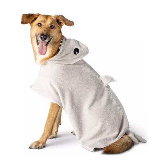 Microfiber Shark Hooded Dog Towel Robe, Super Absorbent Pet Drying Towel with Adjustable Belly Band, Machine Washable, Gray M/L Size