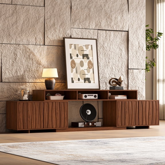 ATJafurn 63.4''W to 94.5''W Expandable Tv Stand for Living Room and Bedroom, Walnut Finish Entertainment Center with Storage for 85/90/100 inch TV