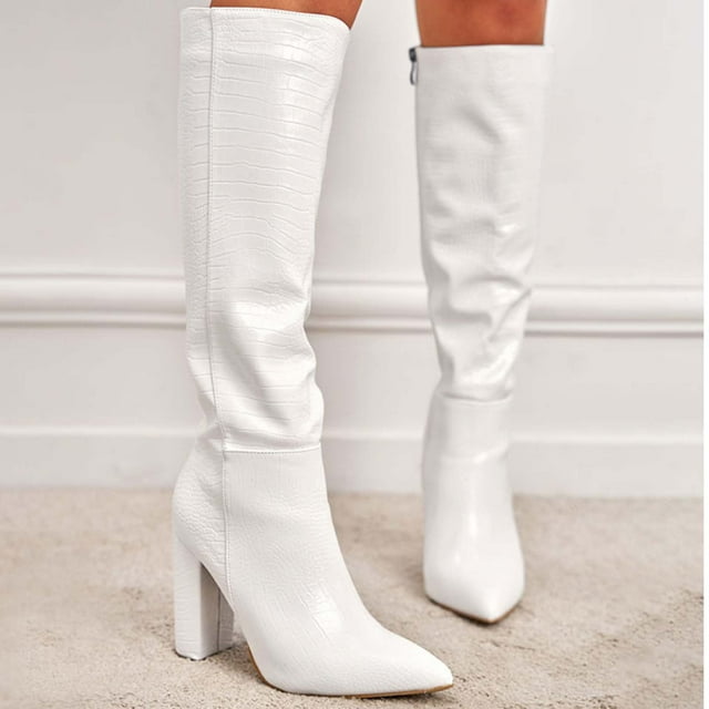 LSLJS Women's Knee-High Boots and Winter New European and American Round Toe Thick Heel Sleeve Over-the-knee Rider