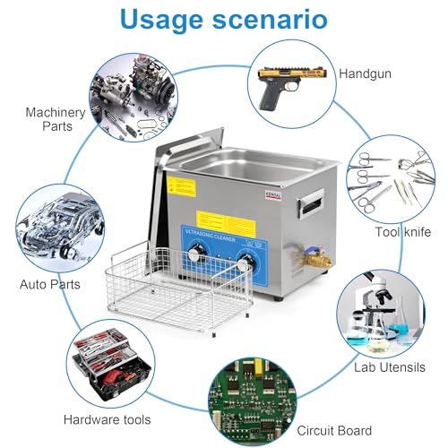 Kendal Commercial Grade 240watts 9L Ultrasonic Cleaner 40kHz with Knobs Timer&Heater Cleaning Machine, for Watch Instruments Industrial Parts Excellent Cleaner Solution