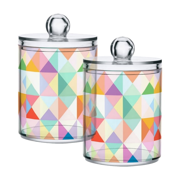 Yayeee 2 Pack Qtip Holder Bathroom Cotton Swab Canister with Lid Clear Dispenser Set, Abstract Geometric