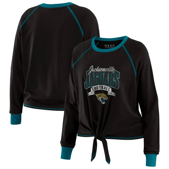 Women's WEAR by Erin Andrews Black/Teal Jacksonville Jaguars Plus Size Tie-Front Long Sleeve Top