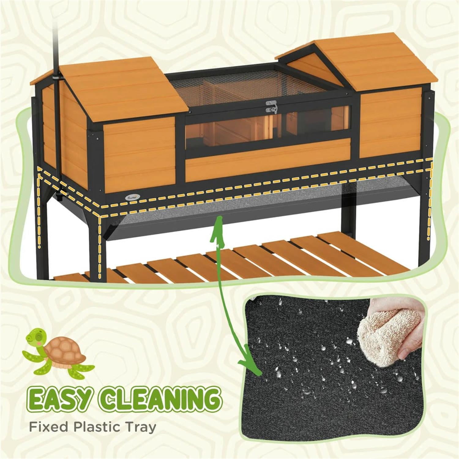 Demi Bonn 48" Wooden Tortoise House with Adjustable Lamp Holder, Shelf Storage, Reptile Cage Enclosure for Turtles, Lizards, Snakes, Small Animal Habitats, Yellow