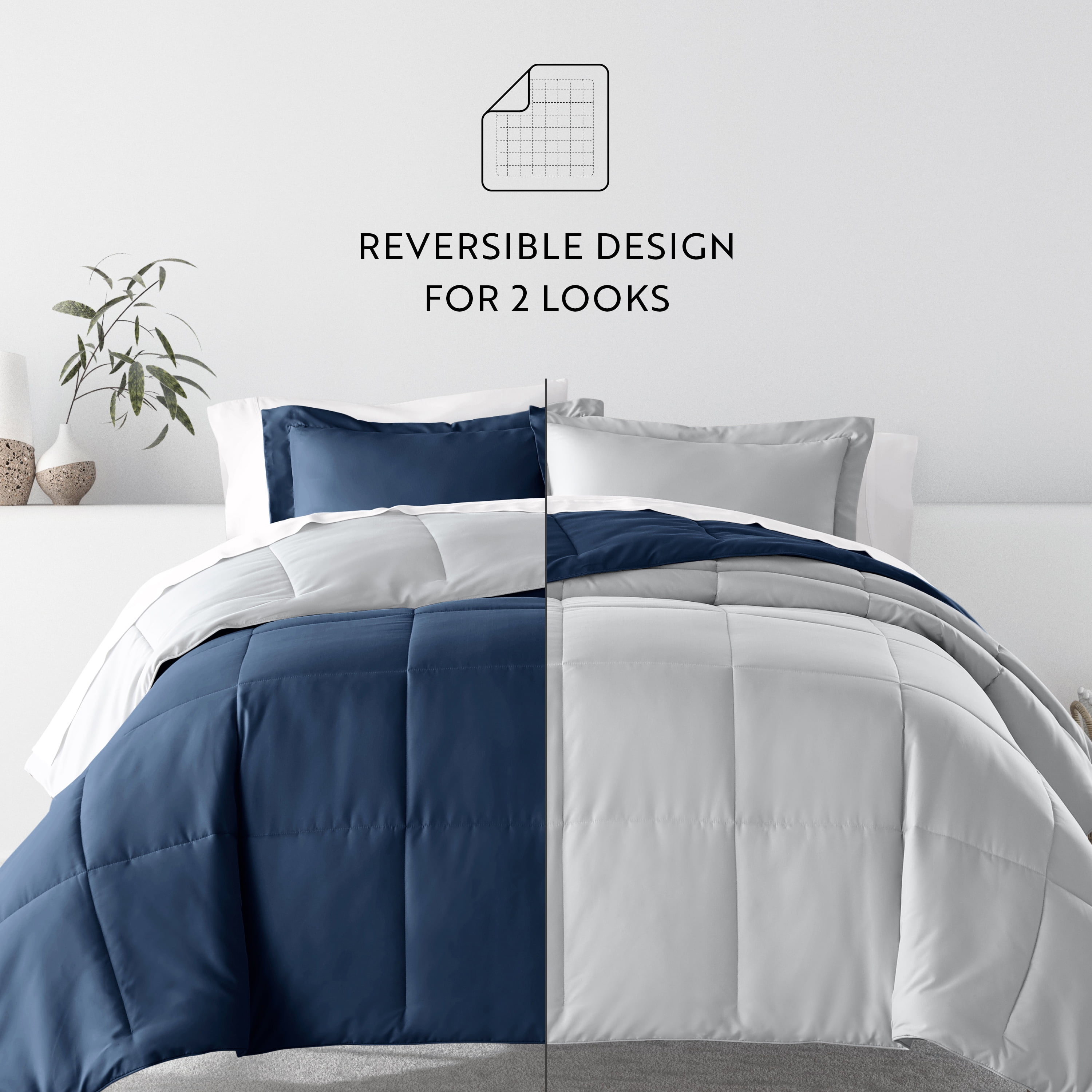 Noble Linens 5 Piece Bedding Bundle, Reversible Comforter and Patterned Sheet Set, Twin