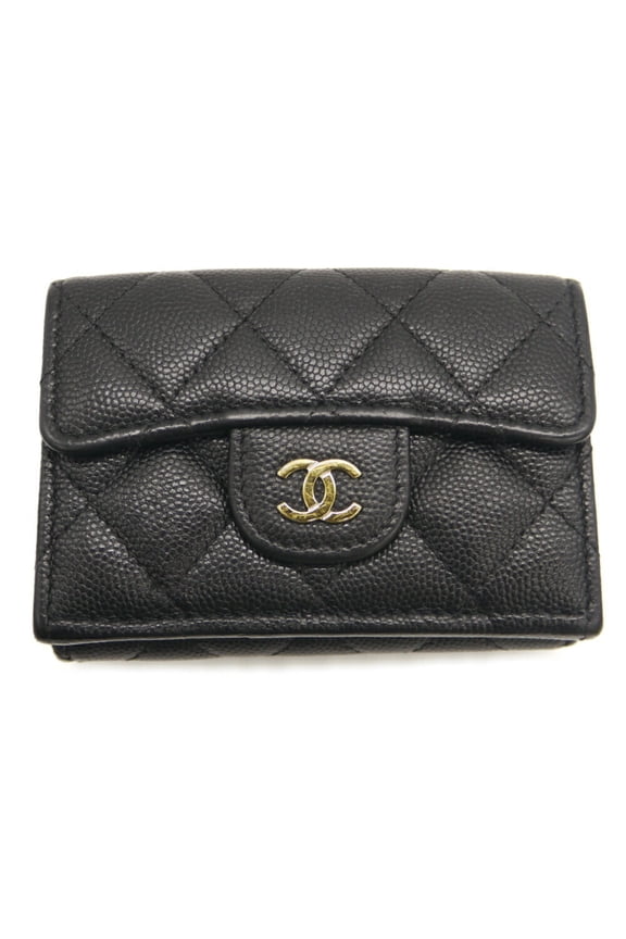Pre-Owned CHANEL Classic Small Flap Wallet with Coco Mark and Matelasse Caviar Leather in...